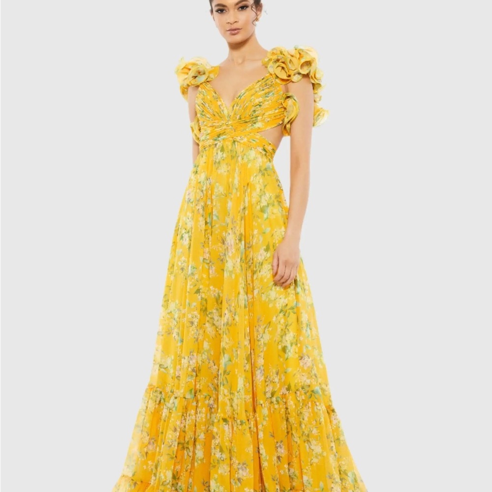 Mac Duggal Yellow Floral Maxi Dress